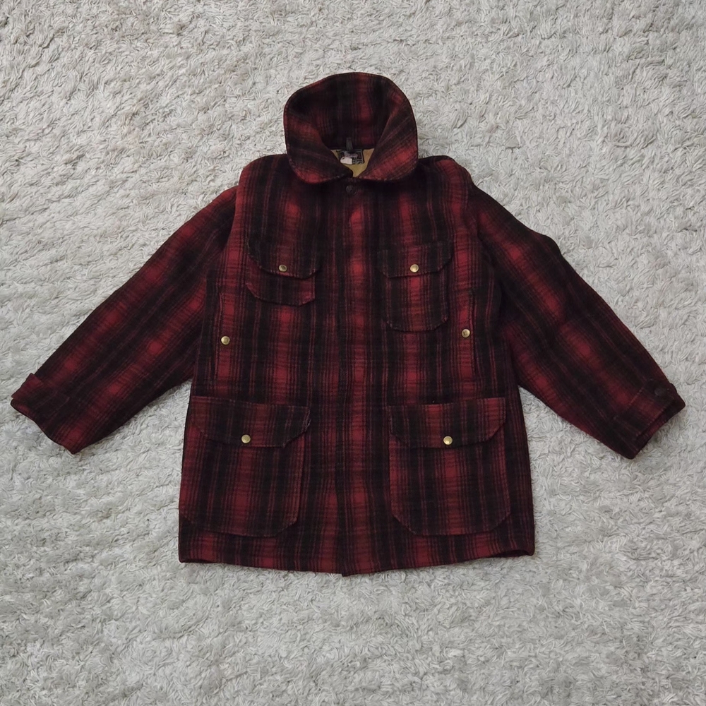 VTG 1940s Woolrich Red and Black Buffalo Plaid Wool Jacket 38 S